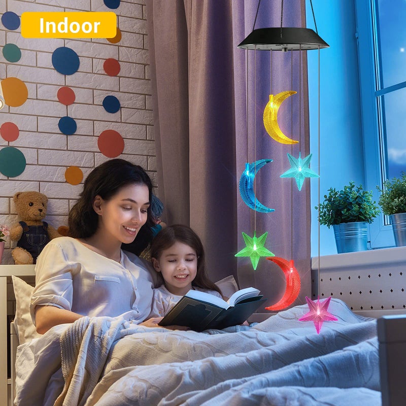 Toodour Solar Wind Chimes, Color Changing Wind Chimes Moon and Star, LED Decorative Mobile, Gift for Mom Grandma, Waterproof Outdoor Moon Star Light for Garden, Patio, Yard, Window Outdoor Decor - Image 2